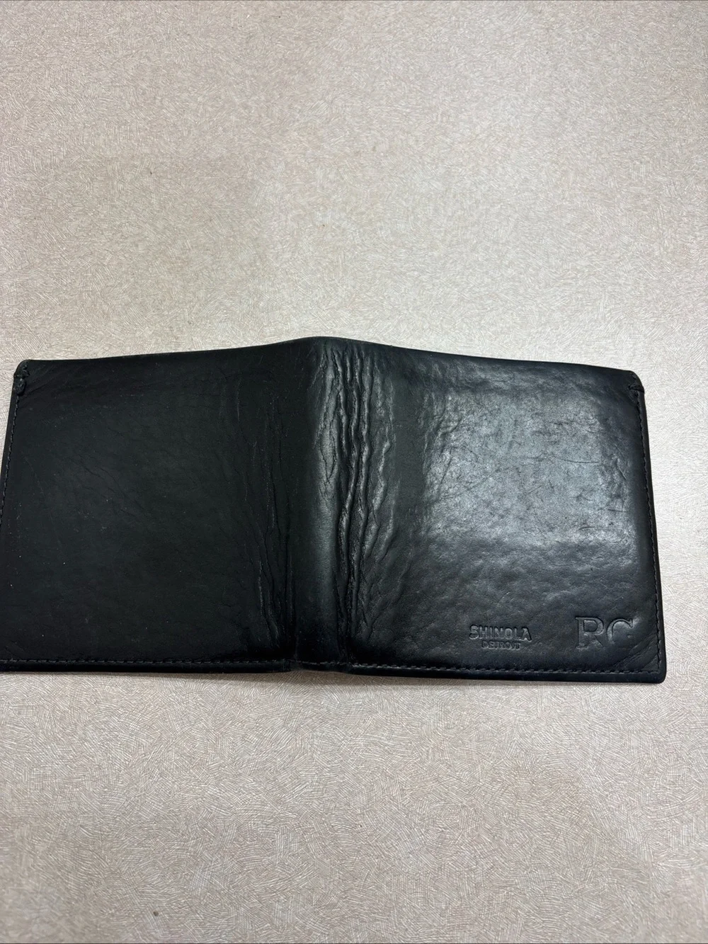 Shinola Detroit Mens Bifold Wallet American Made Black Leather XL 4.25” X 4” EMB